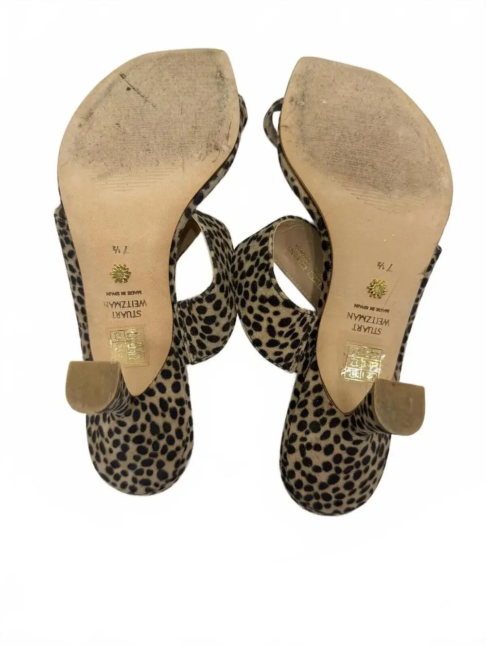 Stuart Weitzman Lyla 75 Cheetah Calf Hair Asymmetric Toe Loop Sandal Mules 7.5